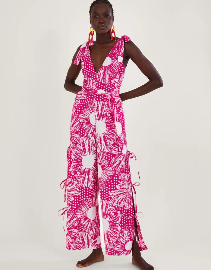 Monsoon Nava Mixed Print Tie Leg Jumpsuit Pink Women Jumpsuits Monsoon Nava Mixed Print Tie Leg Jumpsuit Pink Women Jumpsuits