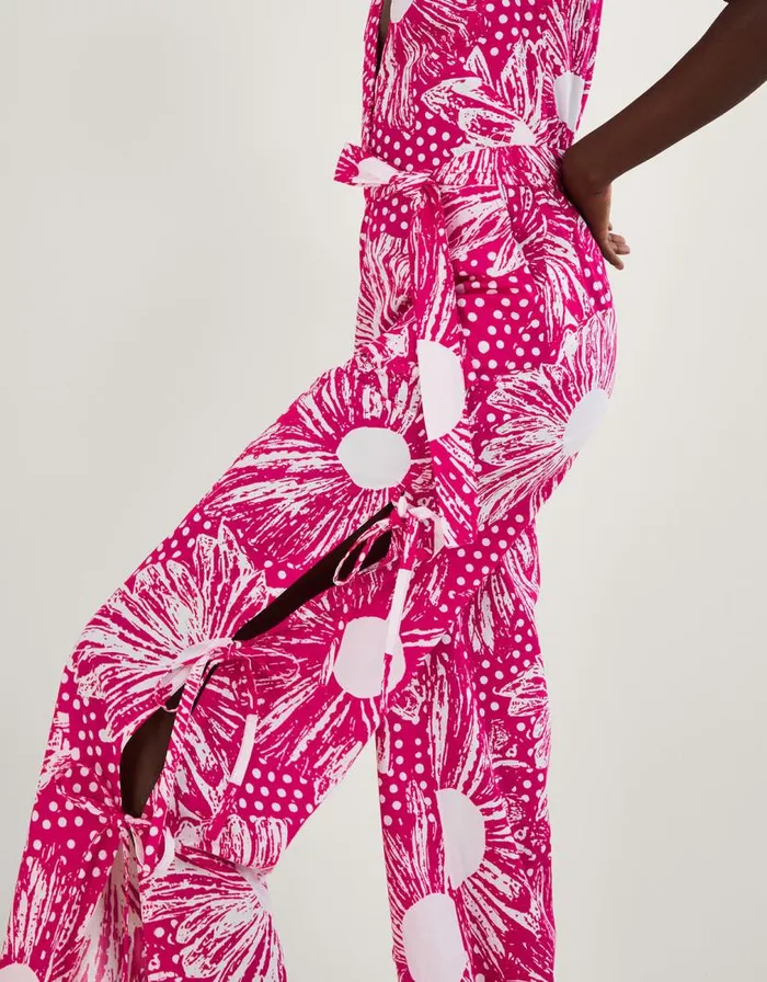 Monsoon Nava Mixed Print Tie Leg Jumpsuit Pink Women Jumpsuits Monsoon Nava Mixed Print Tie Leg Jumpsuit Pink Women Jumpsuits