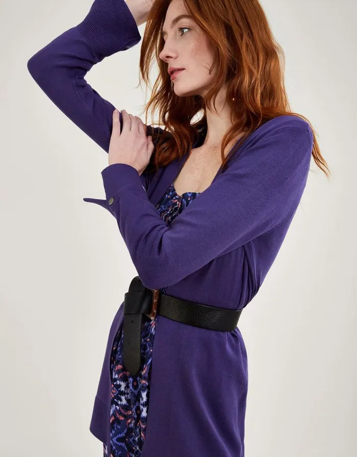 Monsoon Ottoman Rib Midi Cardigan With LENZING ECOVERO Purple Women Knitwear