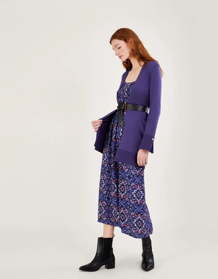 Monsoon Ottoman Rib Midi Cardigan With LENZING ECOVERO Purple Women Knitwear Monsoon Ottoman Rib Midi Cardigan With LENZING ECOVERO Purple Women Knitwear