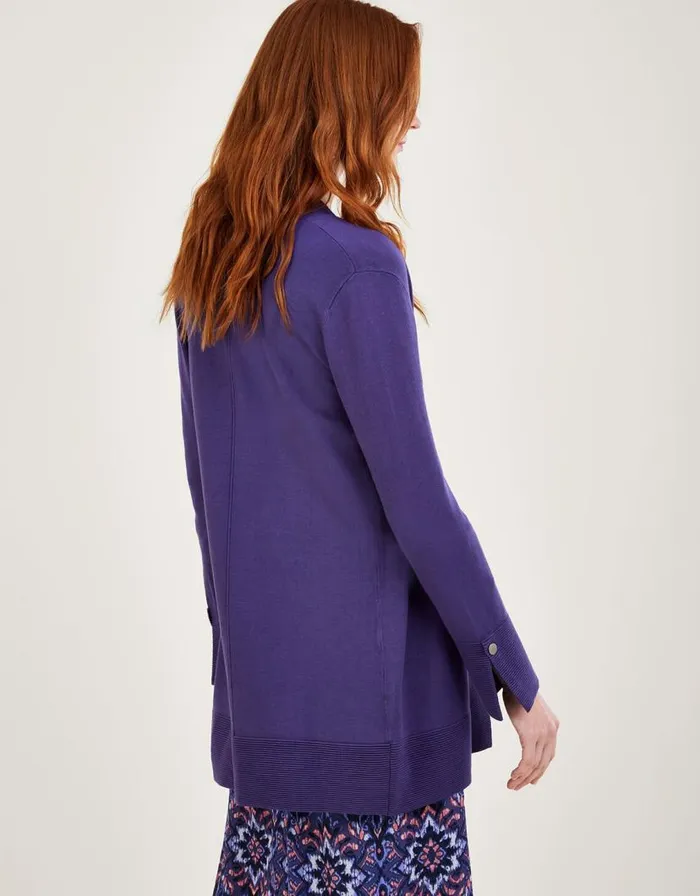 Monsoon Ottoman Rib Midi Cardigan With LENZING ECOVERO Purple Women Knitwear Monsoon Ottoman Rib Midi Cardigan With LENZING ECOVERO Purple Women Knitwear