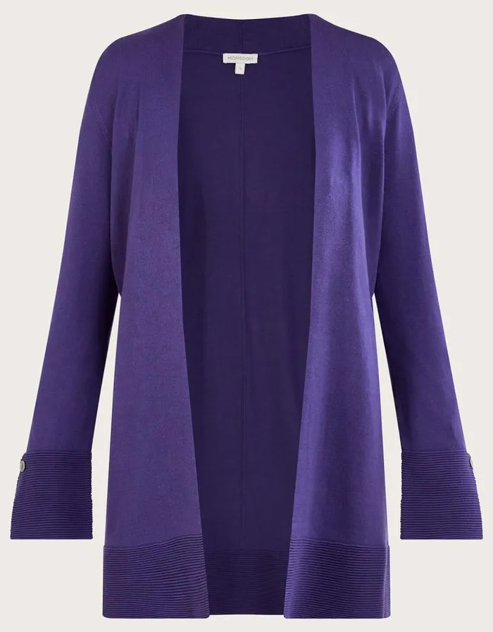 Monsoon Ottoman Rib Midi Cardigan With LENZING ECOVERO Purple Women Knitwear Monsoon Ottoman Rib Midi Cardigan With LENZING ECOVERO Purple Women Knitwear