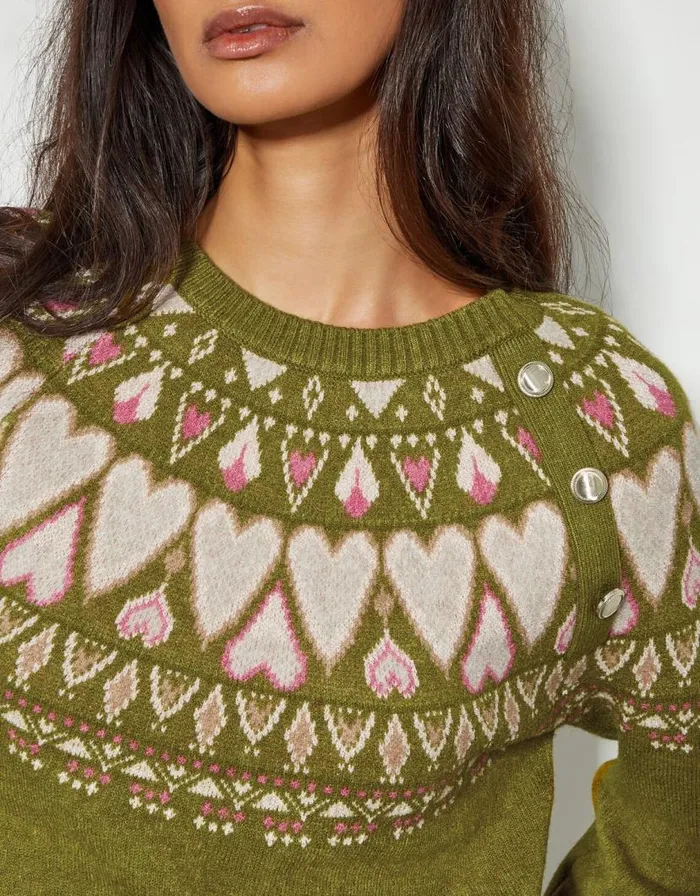 Monsoon Paula Heart Knit Jumper Green Women Knitwear Monsoon Paula Heart Knit Jumper Green Women Knitwear