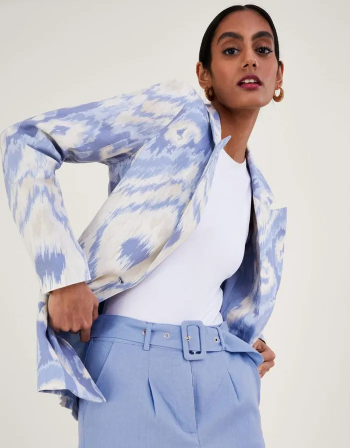 Monsoon Peggy Blazer In Linen Blend Blue Women Linen