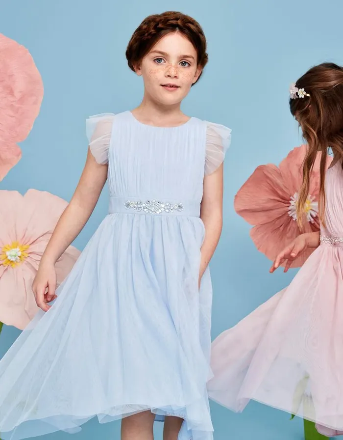Monsoon Penelope Belt Dress Blue Children Dresses
