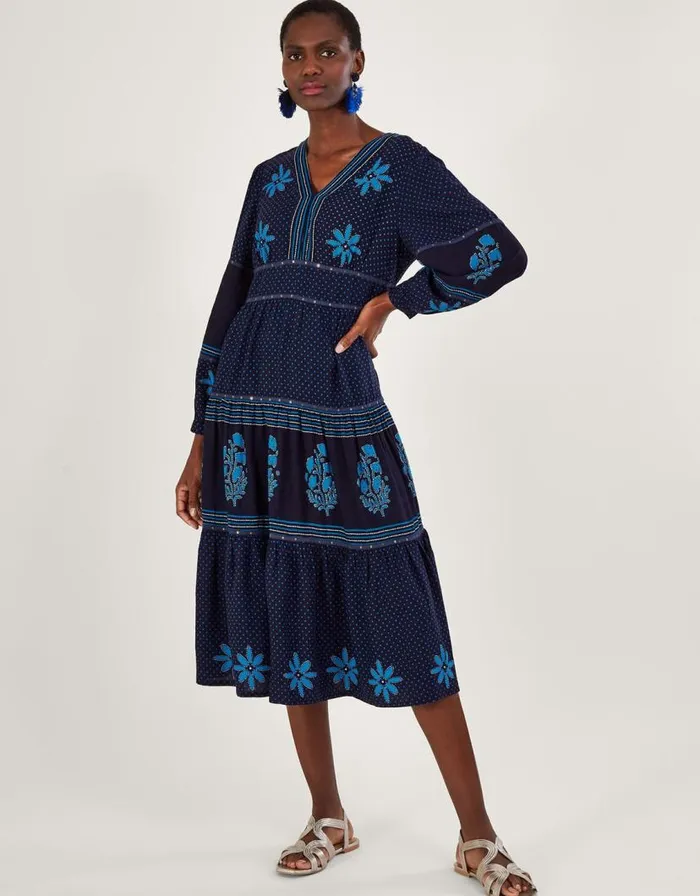 Monsoon Petal Embellished Print Maxi Dress Blue Women Casualwear Monsoon Petal Embellished Print Maxi Dress Blue Women Casualwear