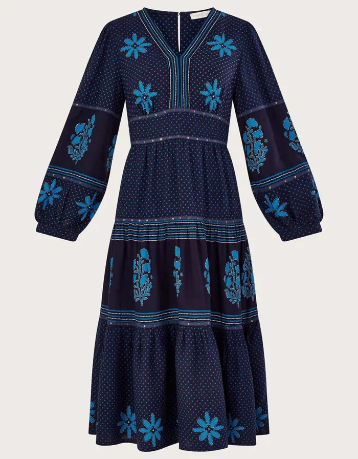 Monsoon Petal Embellished Print Maxi Dress Blue Women Casualwear Monsoon Petal Embellished Print Maxi Dress Blue Women Casualwear