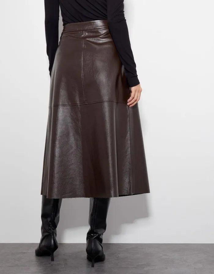 Monsoon Pippa Faux Leather Midi Skirt Brown Women Skirts Monsoon Pippa Faux Leather Midi Skirt Brown Women Skirts