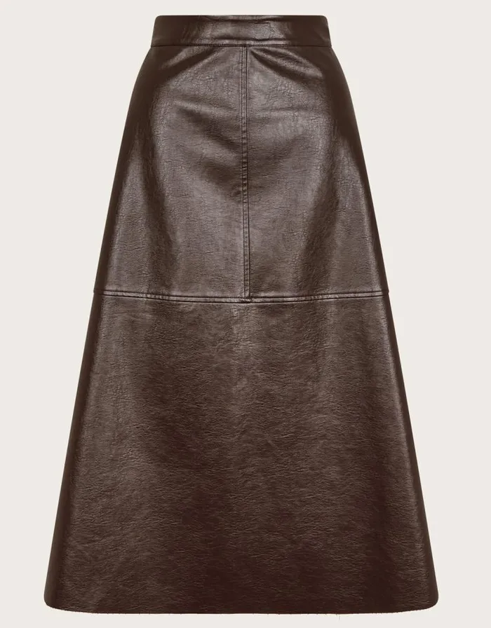 Monsoon Pippa Faux Leather Midi Skirt Brown Women Skirts Monsoon Pippa Faux Leather Midi Skirt Brown Women Skirts