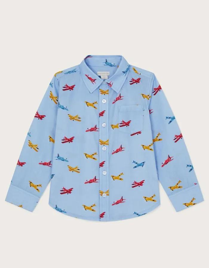 Monsoon Plane Print Shirt Blue Children Tops and Tshirts