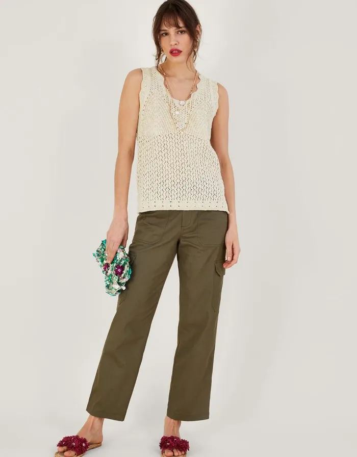 Monsoon Pointelle Knit Sleeveless Tank Ivory Women Knitwear Monsoon Pointelle Knit Sleeveless Tank Ivory Women Knitwear