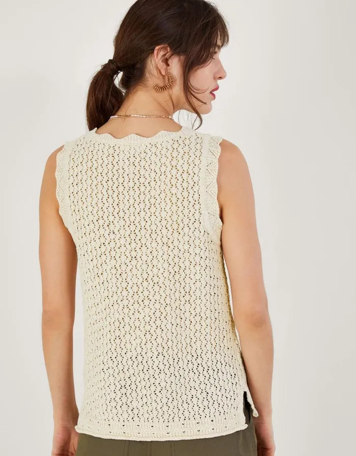 Monsoon Pointelle Knit Sleeveless Tank Ivory Women Knitwear Monsoon Pointelle Knit Sleeveless Tank Ivory Women Knitwear