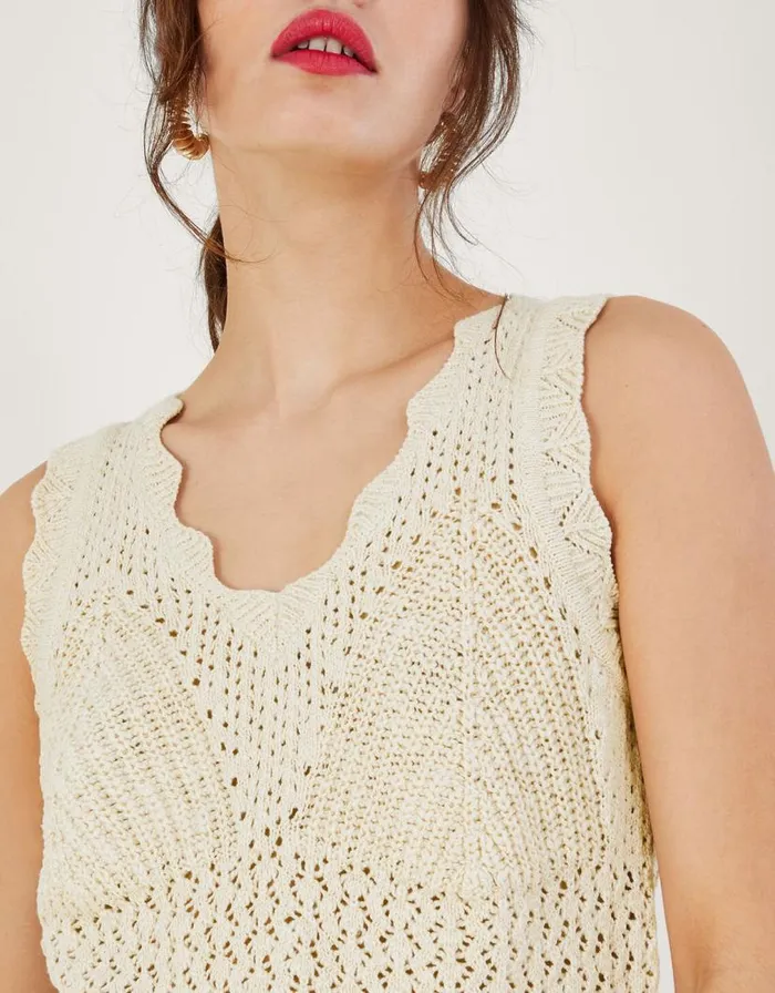 Monsoon Pointelle Knit Sleeveless Tank Ivory Women Knitwear Monsoon Pointelle Knit Sleeveless Tank Ivory Women Knitwear