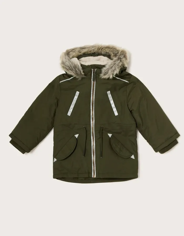 Monsoon Reflective Hooded Parka Coat Green Children Coats and Jackets