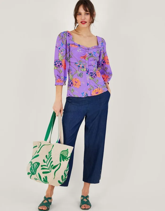 Monsoon Regina Print Puff Sleeve Top Purple Women Tops and Blouses Monsoon Regina Print Puff Sleeve Top Purple Women Tops and Blouses