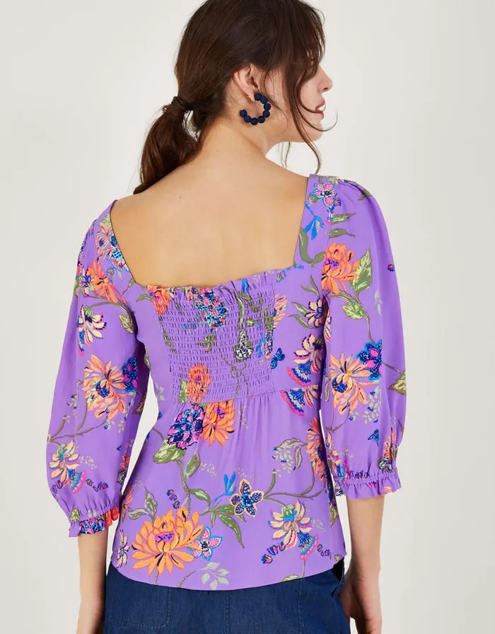 Monsoon Regina Print Puff Sleeve Top Purple Women Tops and Blouses Monsoon Regina Print Puff Sleeve Top Purple Women Tops and Blouses