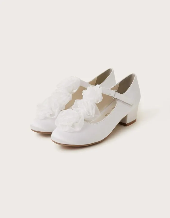 Monsoon Rosette Organza Flower Heels Ivory Children Partywear