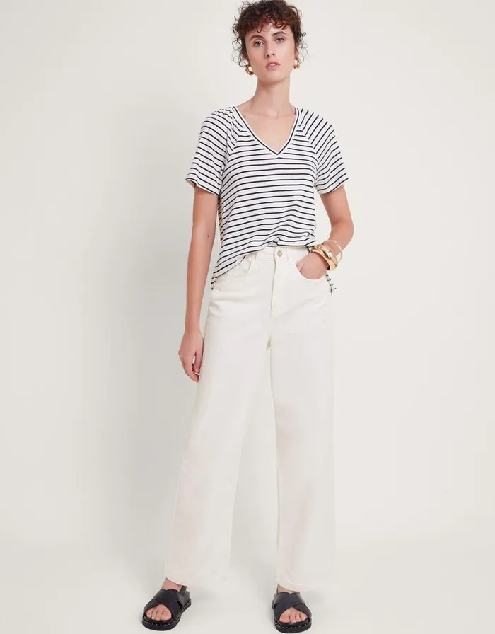 Monsoon Ruby Wide Leg Jeans Natural Women Trousers and Jeans