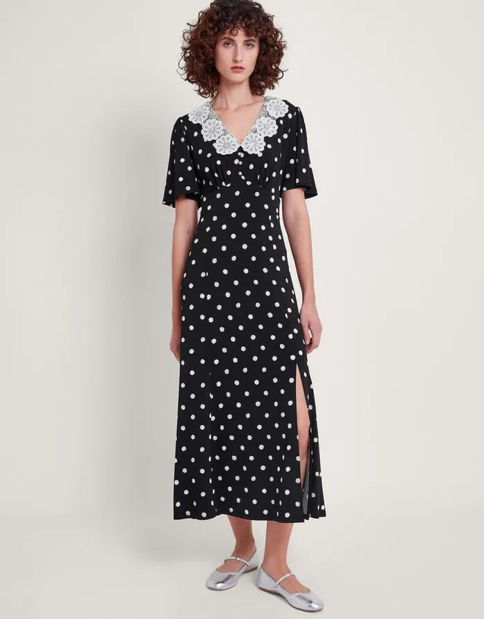 Monsoon Sally Spot Maxi Dress Black Women Maxi Dresses