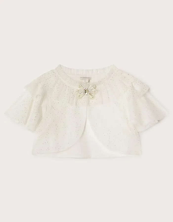 Monsoon Saskia Short Tulle Cape Natural Children Partywear