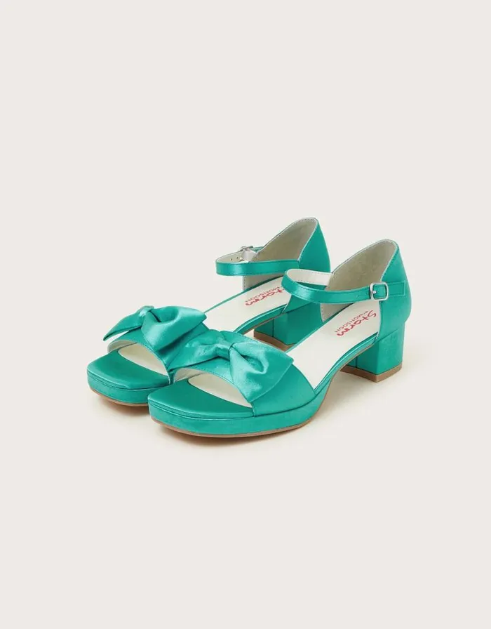 Monsoon Satin Platform Sandals Green Children Partywear