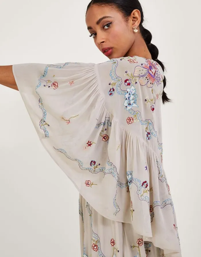 Monsoon Seraphina Embroidered Cape Maxi Dress Nude Women Occasionwear Monsoon Seraphina Embroidered Cape Maxi Dress Nude Women Occasionwear