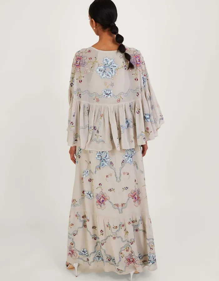 Monsoon Seraphina Embroidered Cape Maxi Dress Nude Women Occasionwear Monsoon Seraphina Embroidered Cape Maxi Dress Nude Women Occasionwear