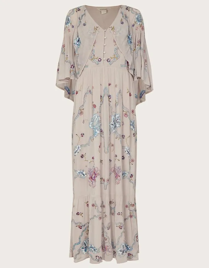 Monsoon Seraphina Embroidered Cape Maxi Dress Nude Women Occasionwear Monsoon Seraphina Embroidered Cape Maxi Dress Nude Women Occasionwear