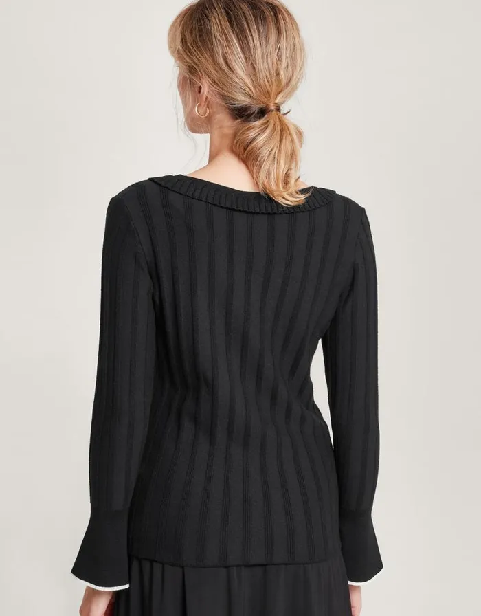 Monsoon Smart Ribbed Frill Jumper With LENZING ECOVERO Black Women Knitwear Monsoon Smart Ribbed Frill Jumper With LENZING ECOVERO Black Women Knitwear