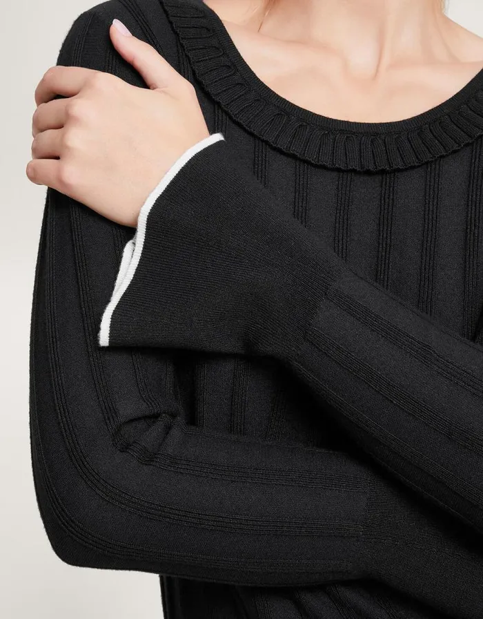 Monsoon Smart Ribbed Frill Jumper With LENZING ECOVERO Black Women Knitwear Monsoon Smart Ribbed Frill Jumper With LENZING ECOVERO Black Women Knitwear