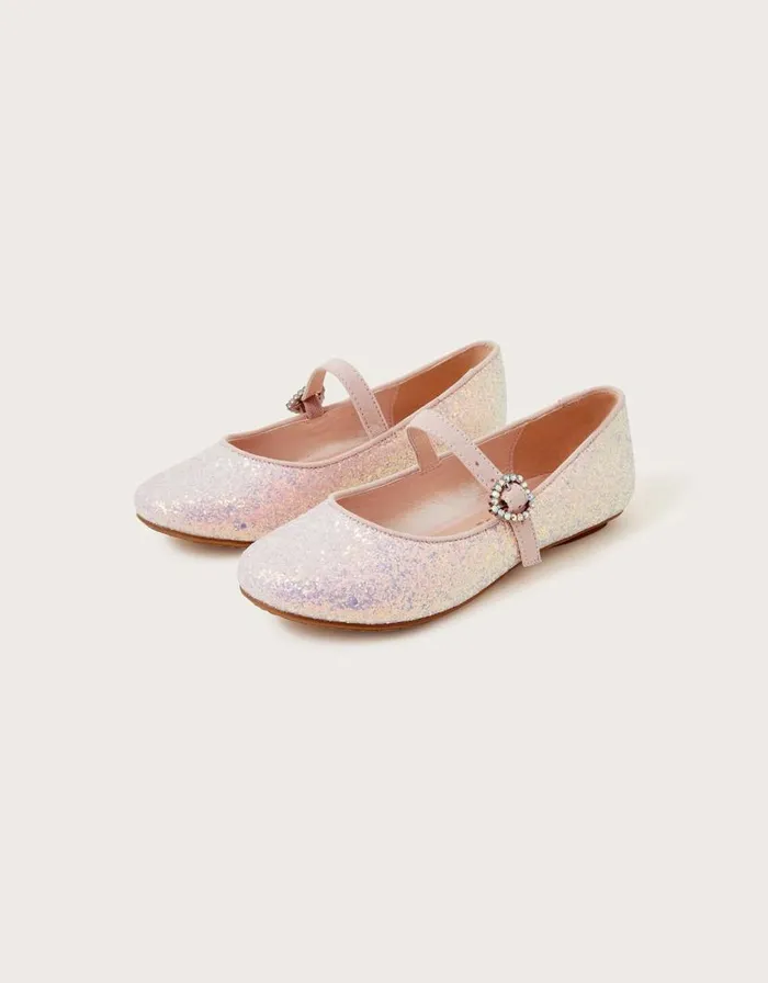 Monsoon Sparkle Ballerina Flats Pink Children Partywear