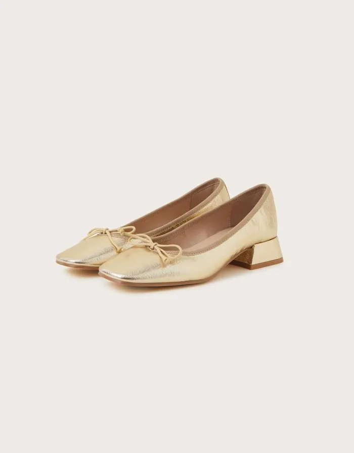 Monsoon SquaredToe Block Heels Gold Women Sandals