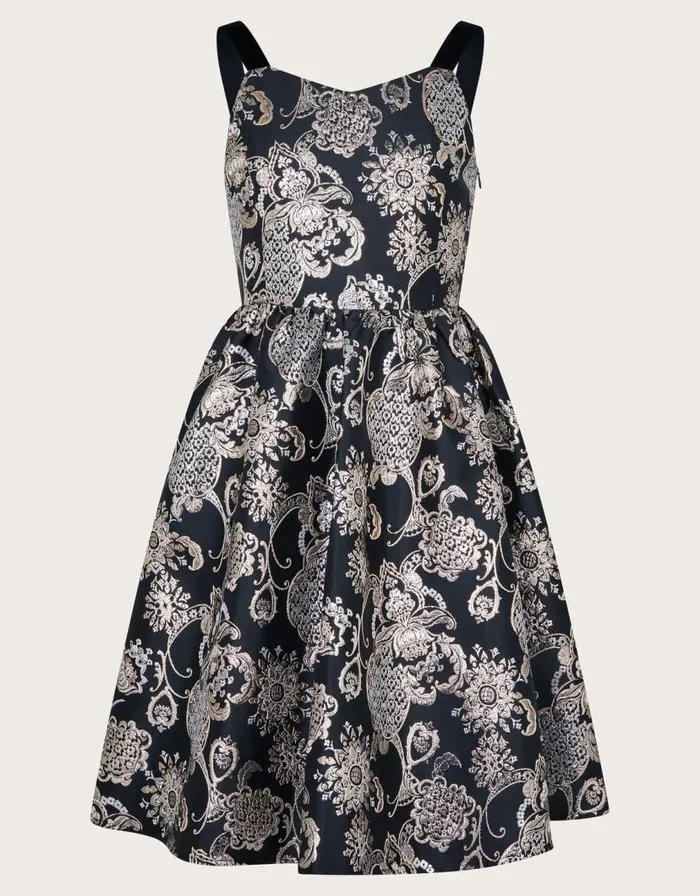 Monsoon Stormie Jacquard Prom Dress Black Children Partywear