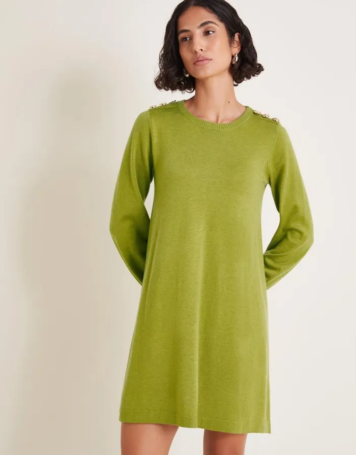Monsoon Susie Swing Dress Green Women Knitwear Monsoon Susie Swing Dress Green Women Knitwear