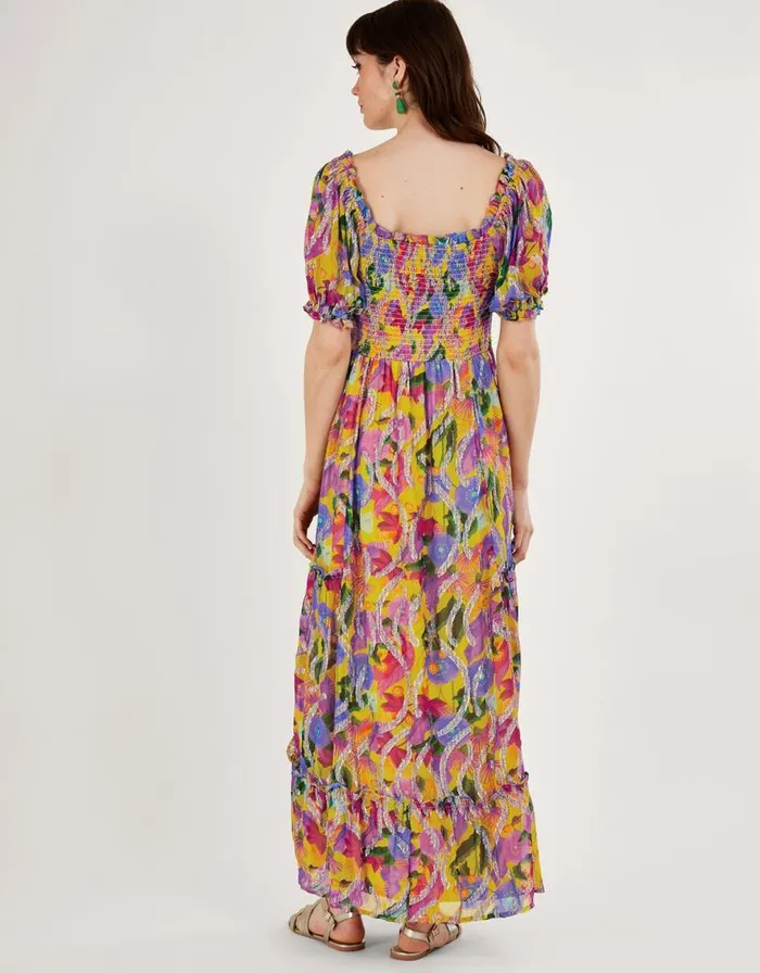 Monsoon Suzannah Metallic Print Maxi Dress Yellow Women Occasionwear Monsoon Suzannah Metallic Print Maxi Dress Yellow Women Occasionwear