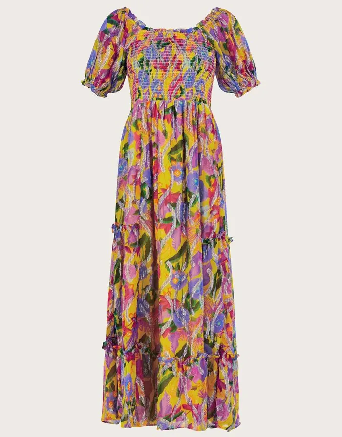 Monsoon Suzannah Metallic Print Maxi Dress Yellow Women Occasionwear Monsoon Suzannah Metallic Print Maxi Dress Yellow Women Occasionwear