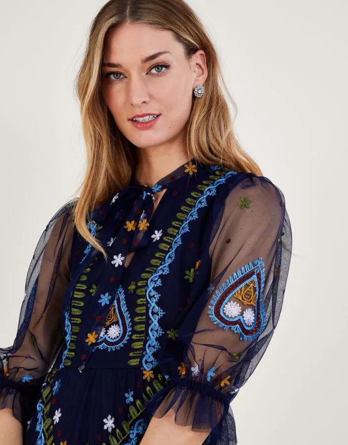 Monsoon Tracey Embroidered Maxi Dress In Recycled Polyester Blue Women Occasionwear Monsoon Tracey Embroidered Maxi Dress In Recycled Polyester Blue Women Occasionwear