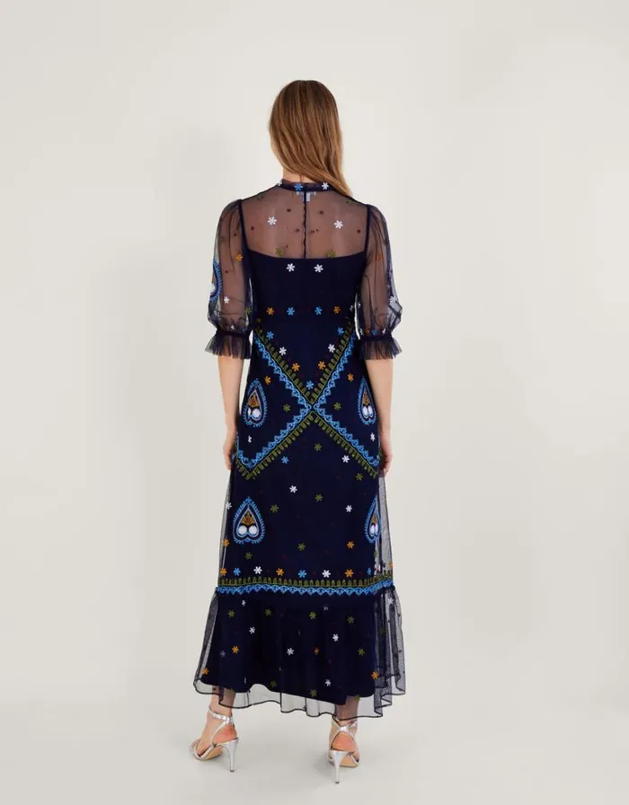 Monsoon Tracey Embroidered Maxi Dress In Recycled Polyester Blue Women Occasionwear Monsoon Tracey Embroidered Maxi Dress In Recycled Polyester Blue Women Occasionwear