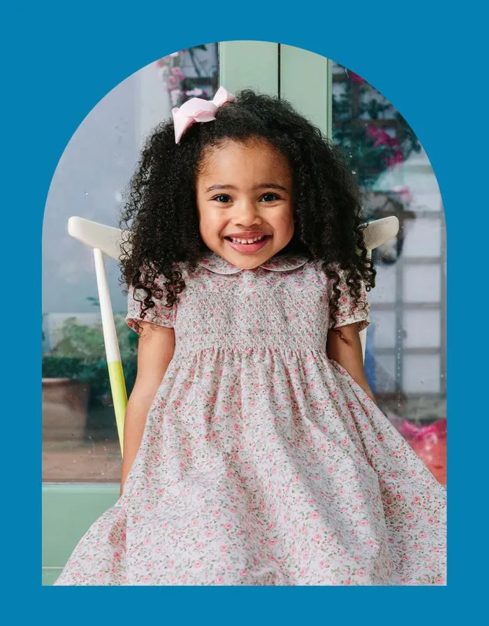 Monsoon Trotters Rose Print Smock Dress Pink Children Dresses