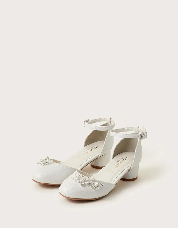 Monsoon TwoPart Flower Gem Heels Ivory Children Partywear