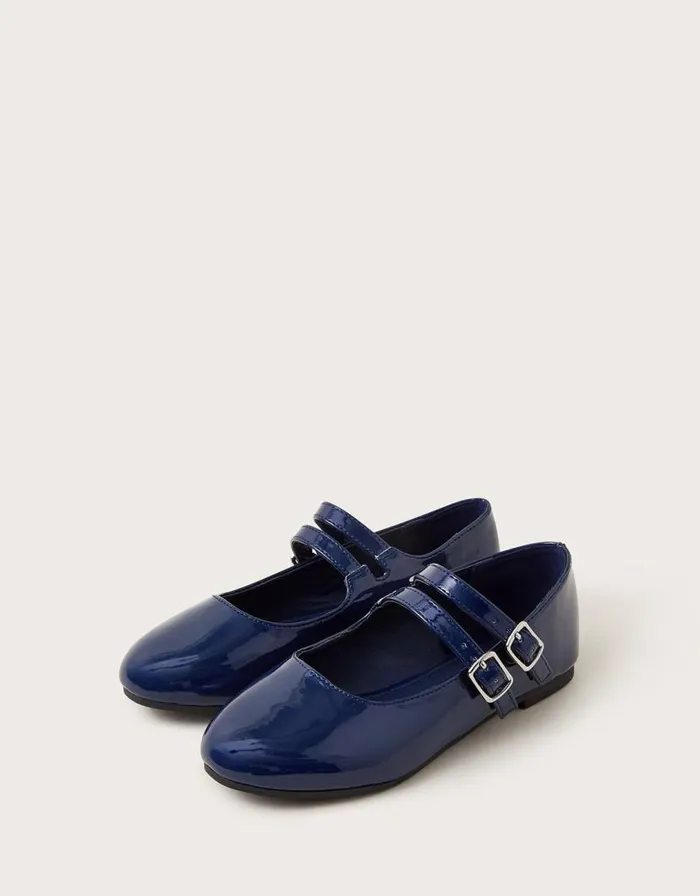 Monsoon TwoStrap Patent Ballet Flats Blue Children Partywear