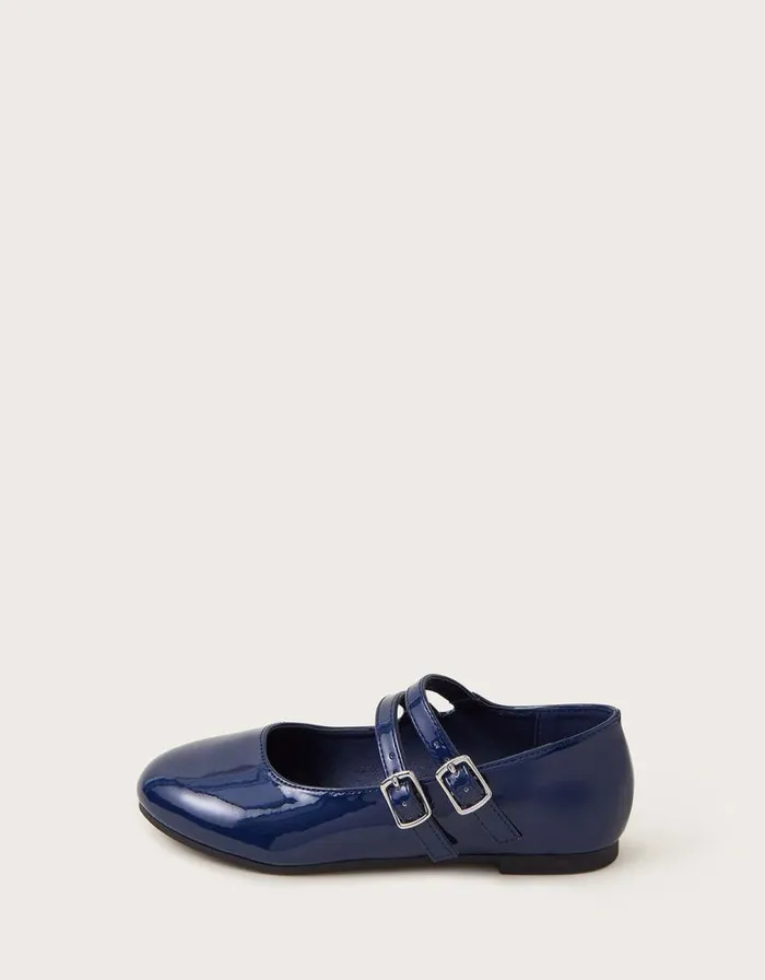 Monsoon TwoStrap Patent Ballet Flats Blue Children Partywear Monsoon TwoStrap Patent Ballet Flats Blue Children Partywear