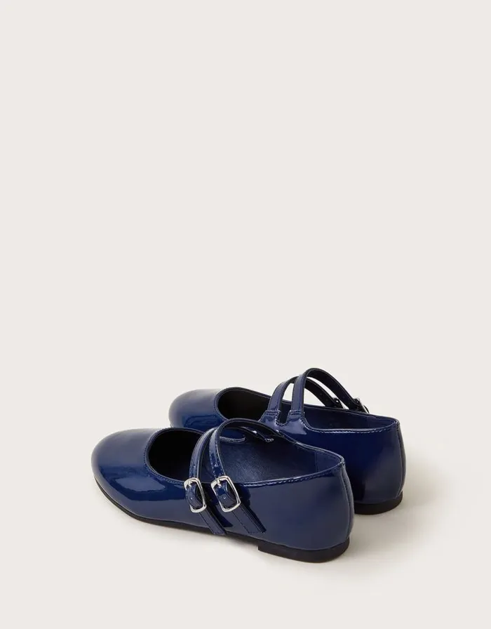Monsoon TwoStrap Patent Ballet Flats Blue Children Partywear Monsoon TwoStrap Patent Ballet Flats Blue Children Partywear