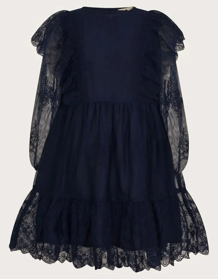 Monsoon Victoriana Lace Dress Blue Children Dresses