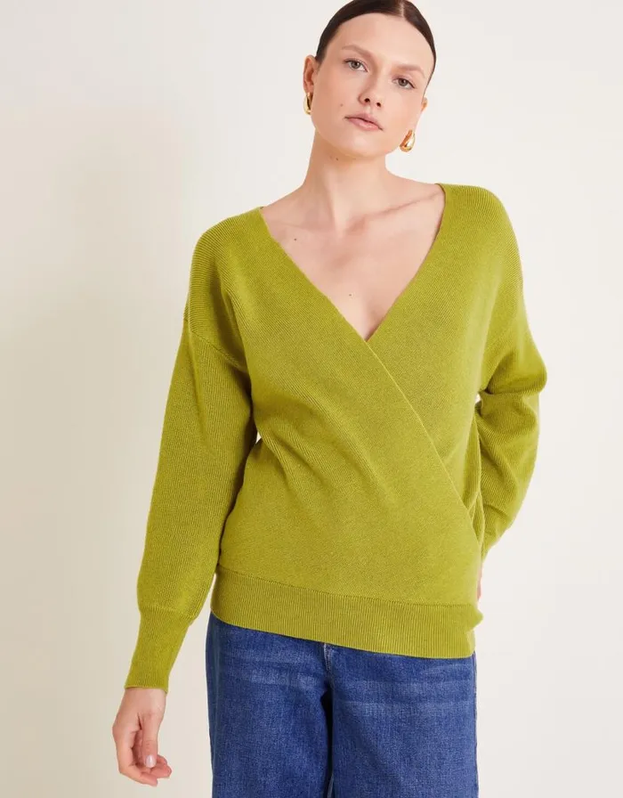 Monsoon Wiley Wrap Jumper Green Women Knitwear