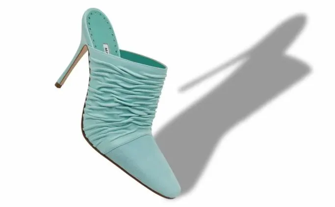 Mules Women Manolo Blahnik KOTALight Blue Nappa Leather Gathered Mules