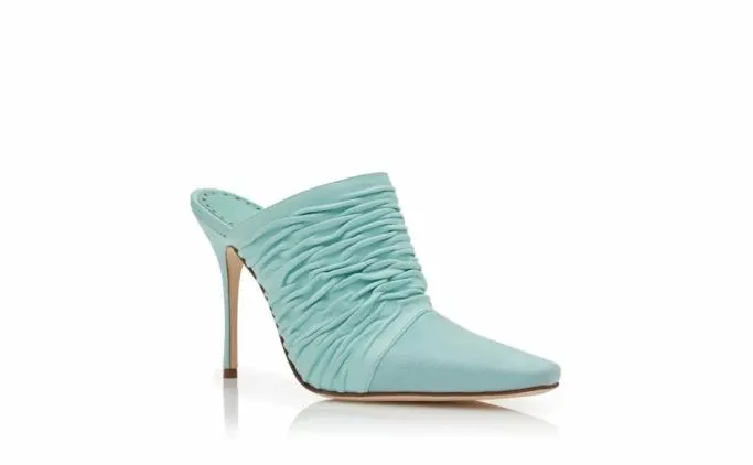 Mules Women Manolo Blahnik KOTALight Blue Nappa Leather Gathered Mules Mules Women Manolo Blahnik KOTALight Blue Nappa Leather Gathered Mules