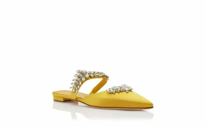 Mules Women Manolo Blahnik LURUMFLATYellow Satin Crystal Embellished Flat Mules Mules Women Manolo Blahnik LURUMFLATYellow Satin Crystal Embellished Flat Mules