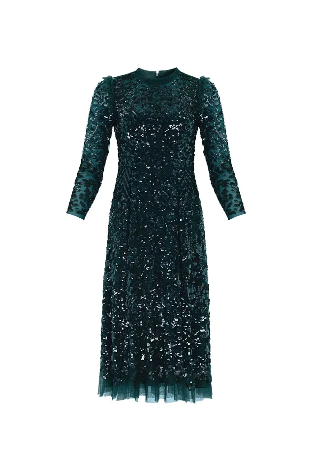 Needle and Thread Aurelia Long Sleeve Ballerina Dress Green Women Exclusives