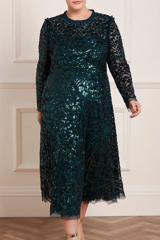 Needle and Thread Aurelia Long Sleeve Ballerina Dress Green Women Exclusives